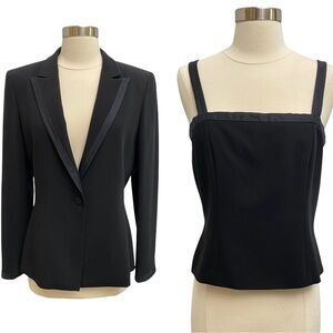 Silk Blazer With Rhinestone & Square Neck Structured Blouse Two Piece Set